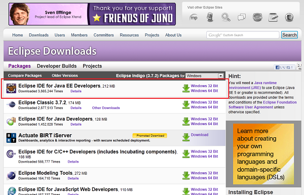 eclipseダウンロードページ（トップ）
