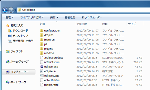 eclipse配置フォルダ